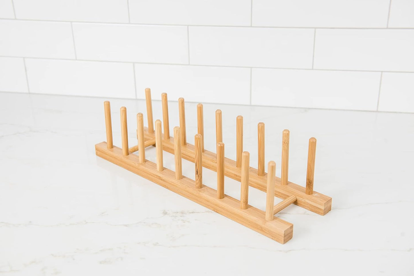 887 Bamboo Wood Plate Rack and Pot Lid Holder, 15-3/8" x 4-3/8" x 4"
