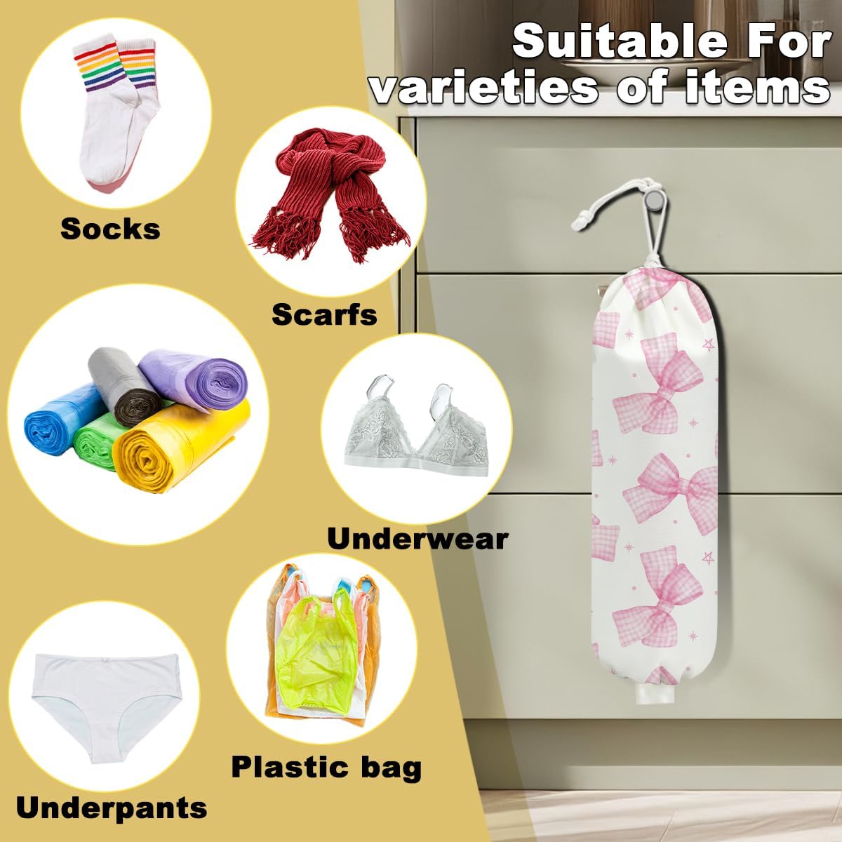 2Pcs Pink Bow Plastic Bag Holder, Wall Mount Grocery Bag Holder, Plastic Bags Organizer