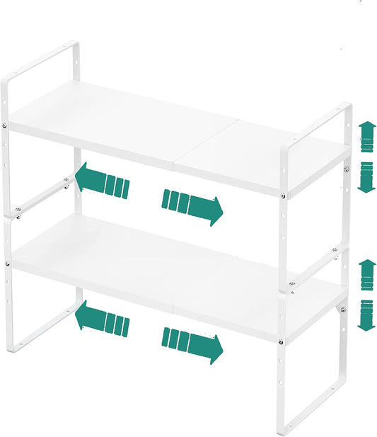 Expandable Cabinet Shelf Organizer Rack, Stackable Kitchen Counter Storage Shelves Stand