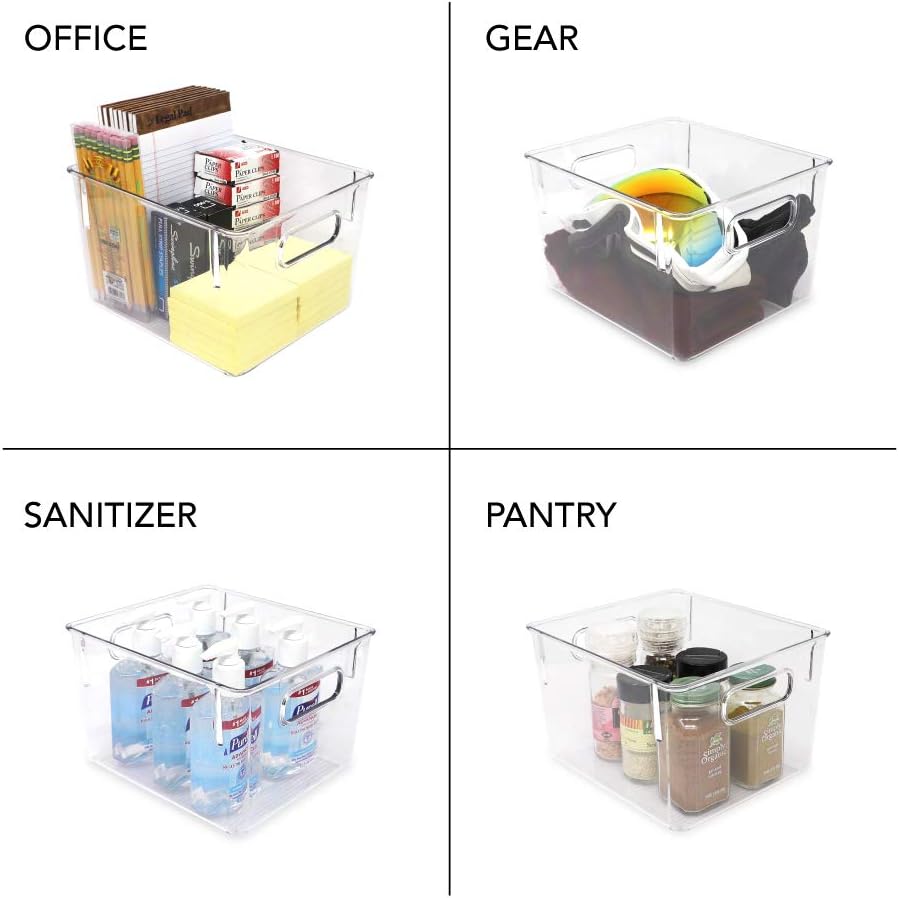 3-Pack Medium Clear Storage Bins with Handles, Plastic Organizer for Home or Fridge/Freezer