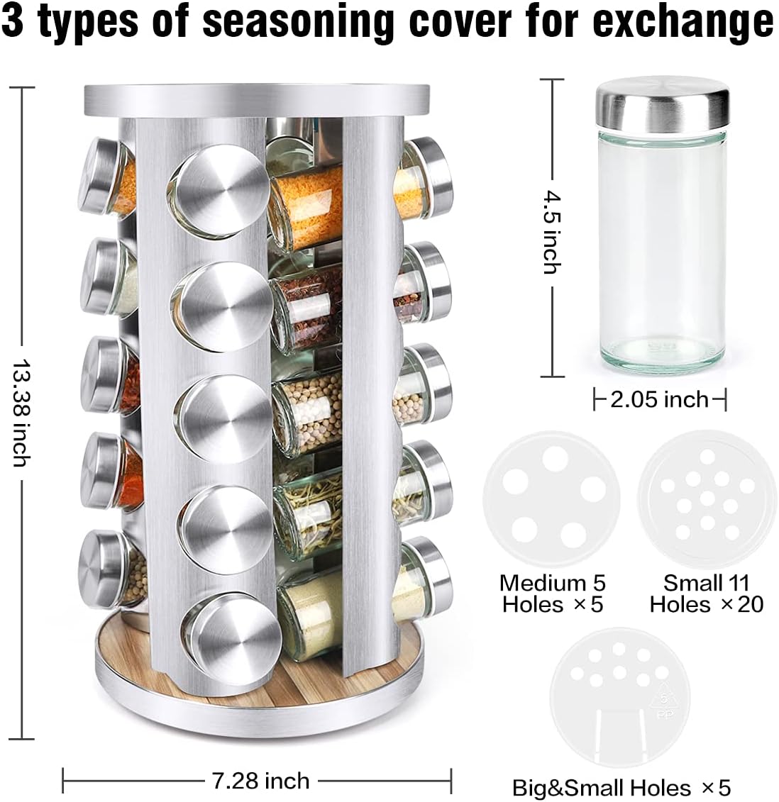 Spice Rack Organizer with Jars for Cabinet (20Pcs) Revolving/Rotating Seasoning Organizer