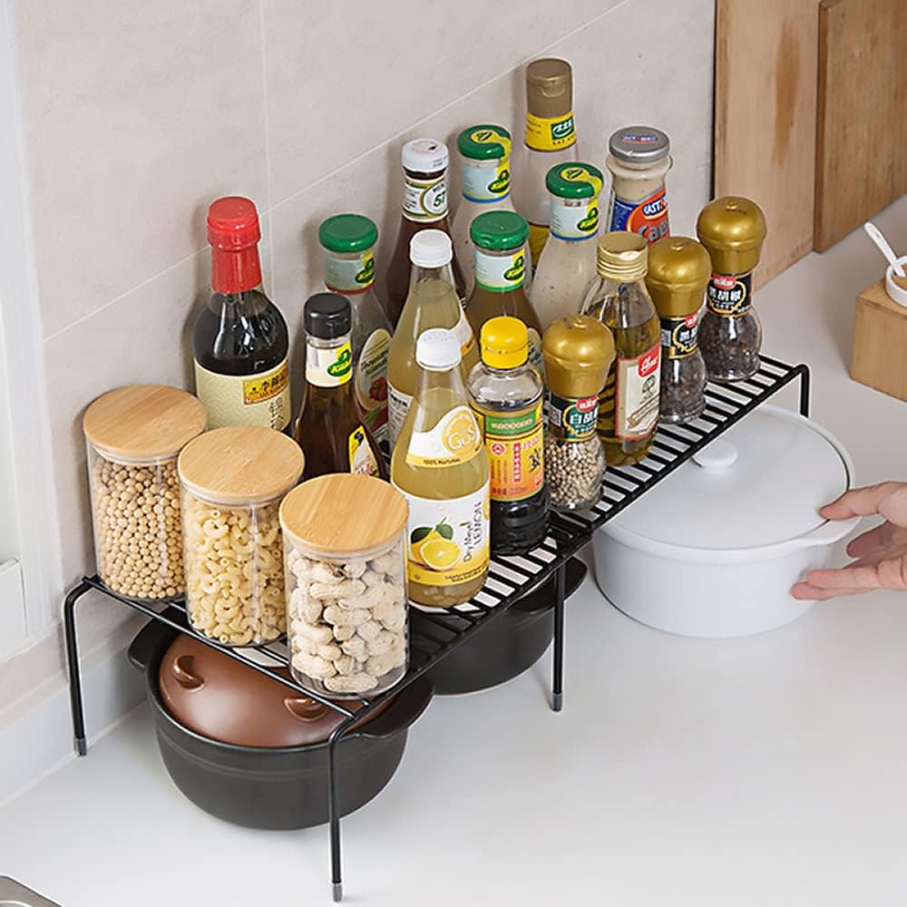 Expandable Shelf Organizer for Kitchen Countertop, Metal Cabinet Pantry Shelf