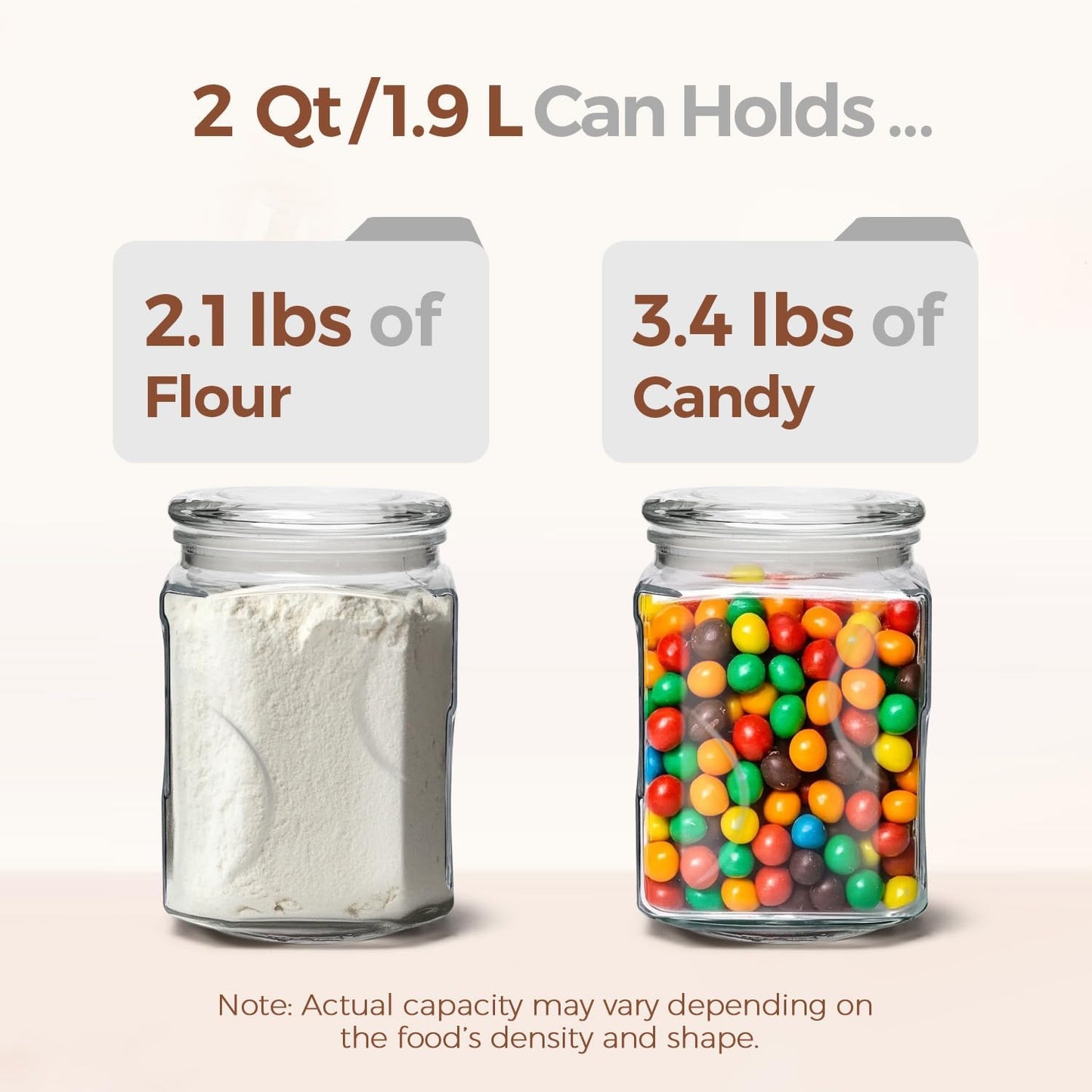 64 oz Glass Jar with Lid, 2 QT Pantry Storage Containers set with Glass Lids