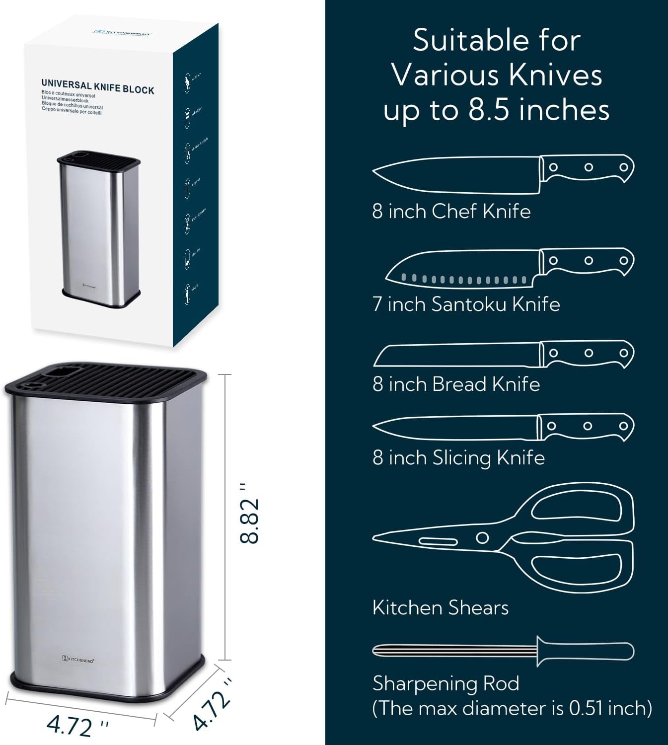 XL Stainless Steel Universal Knife Block Holder Without Knives