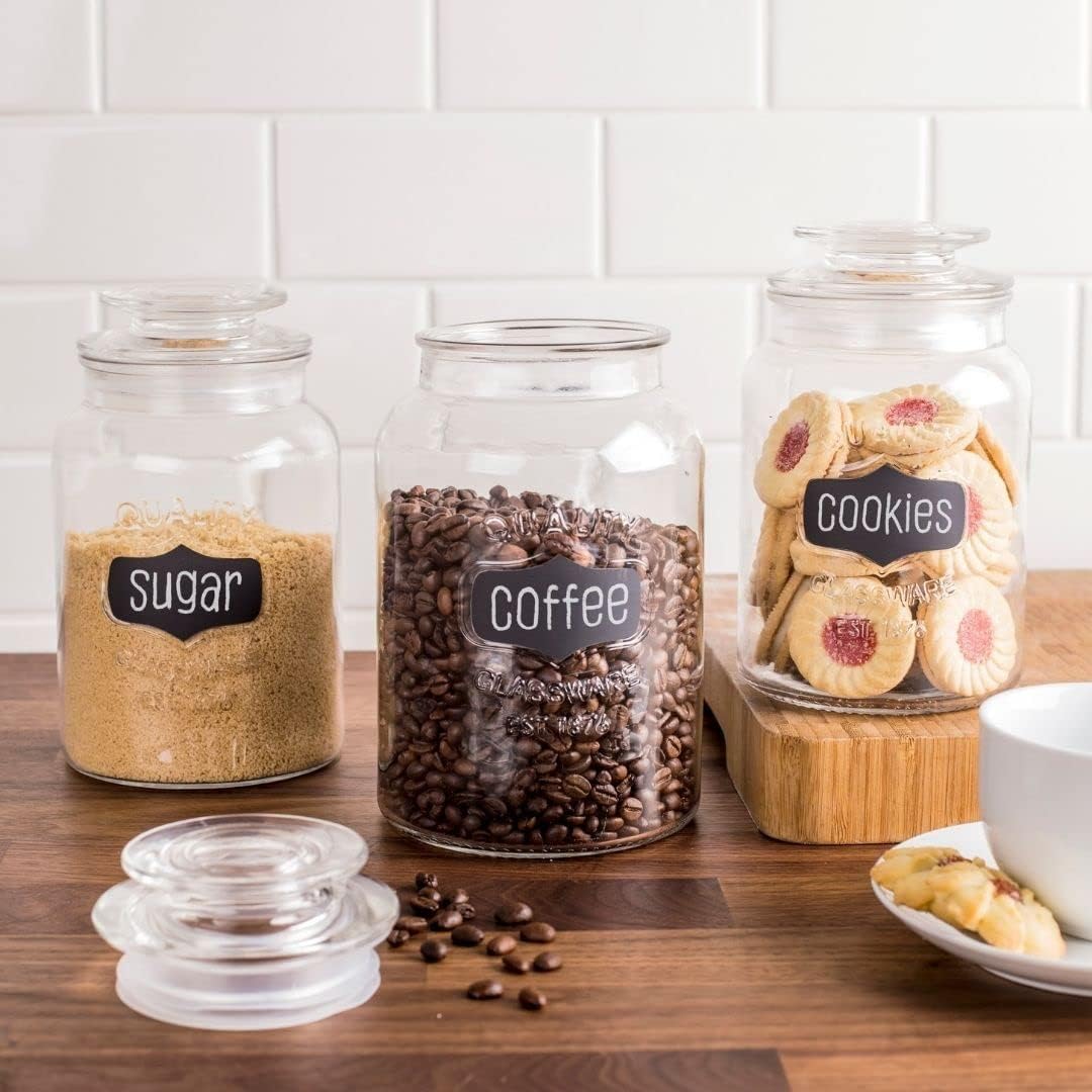 Glass Canister Set for Kitchen or Bathroom with Airtight Lid and Chalkboard Labels