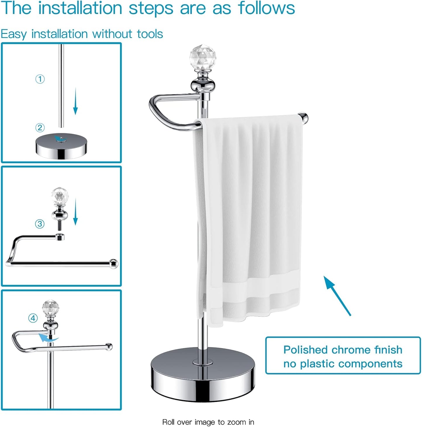 Heavy Weighted Towel Holder (with Crystal Ball) Standing Towel Holder