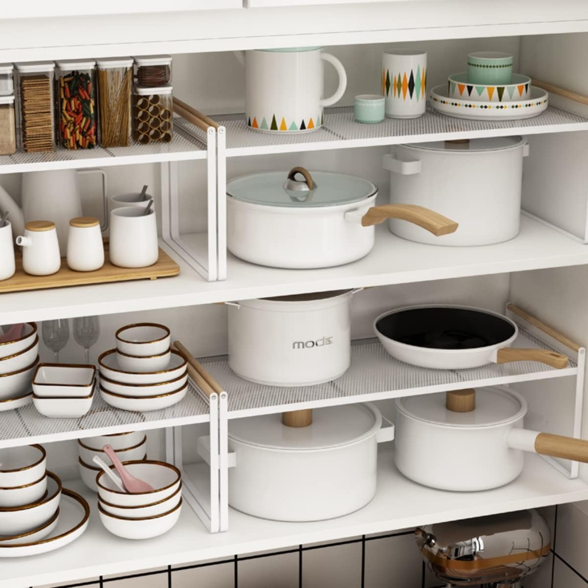 2 Pack Stackable Cabinet Shelf Organizer - Heavy-Duty Coated Metal Storage Rack