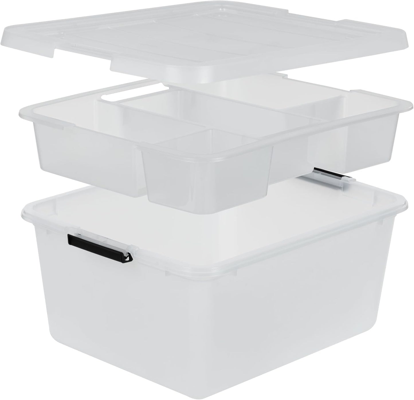 18 QT Clear Storage Organizer with Removable Dividers, Stackable Plastic Storage Box with Lid