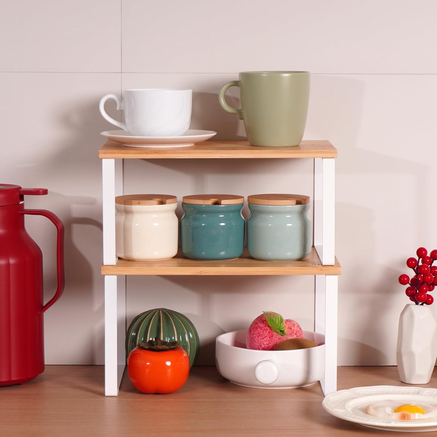 Kitchen Cabinet Organizer Shelf, Set of 2 Stackable Counter Shelves