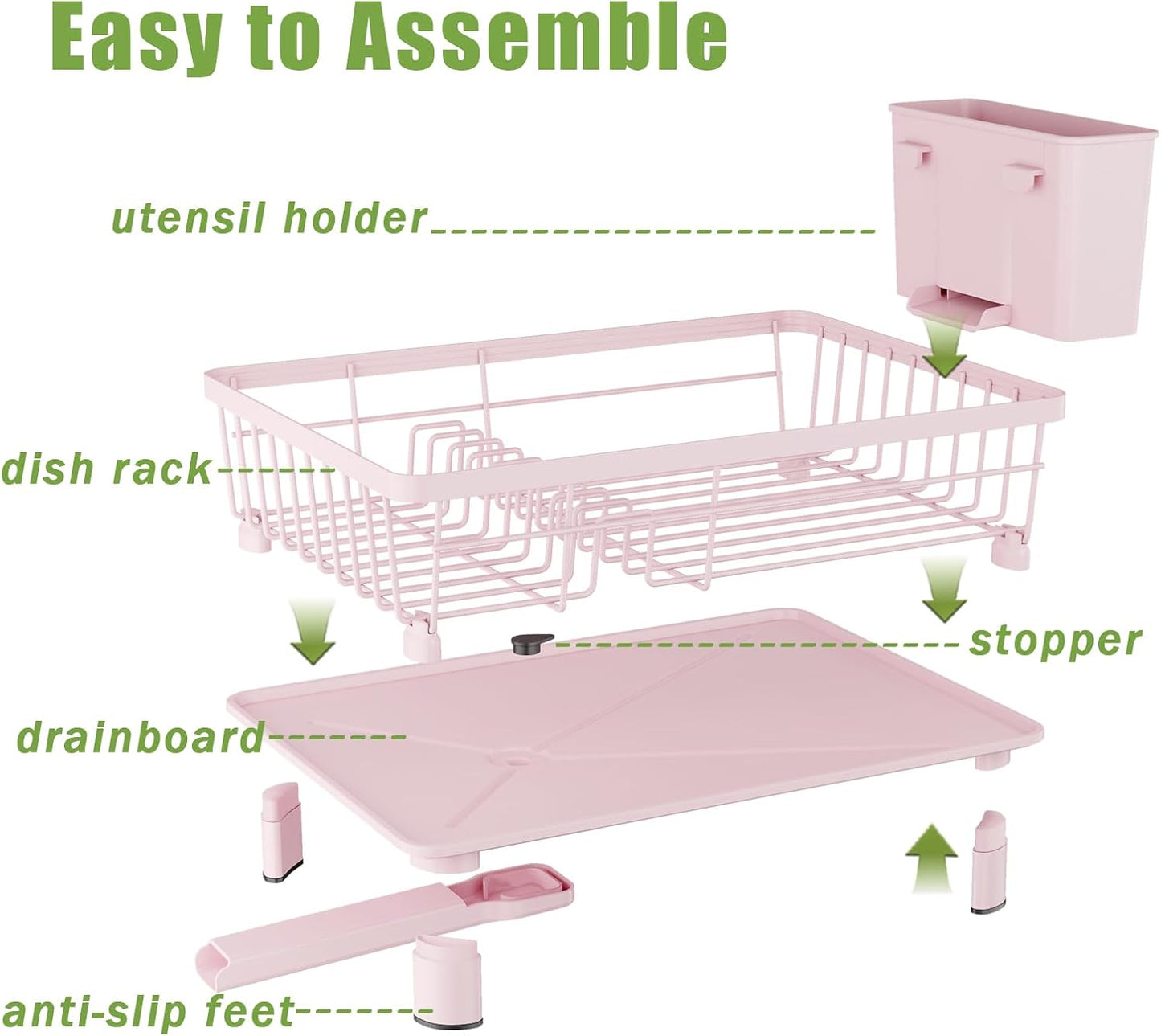 Dish Drainer Rack with Drip Tray, Sink Dish Drainer with Drainage Spout