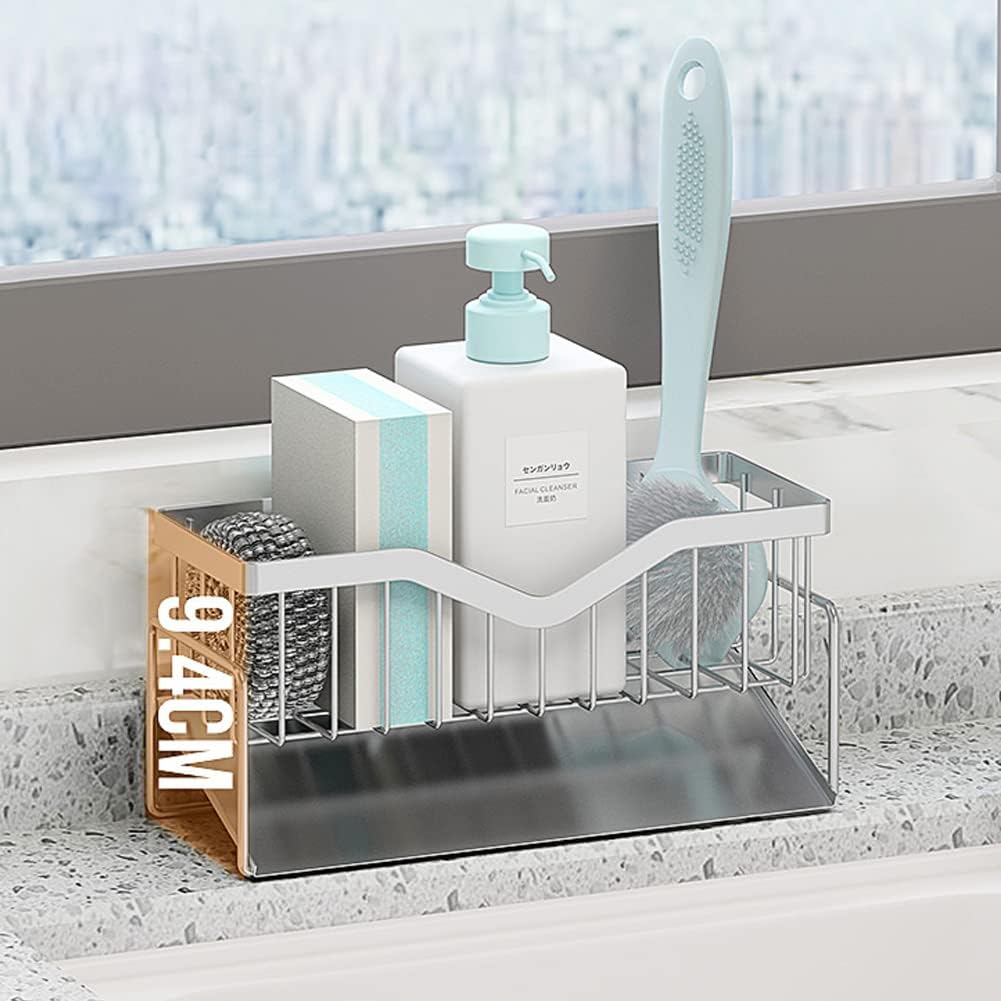 Kitchen Sink Caddy Sponge Holder , 304 Stainless Steel Kitchen Soap Dispenser Caddy Organizer
