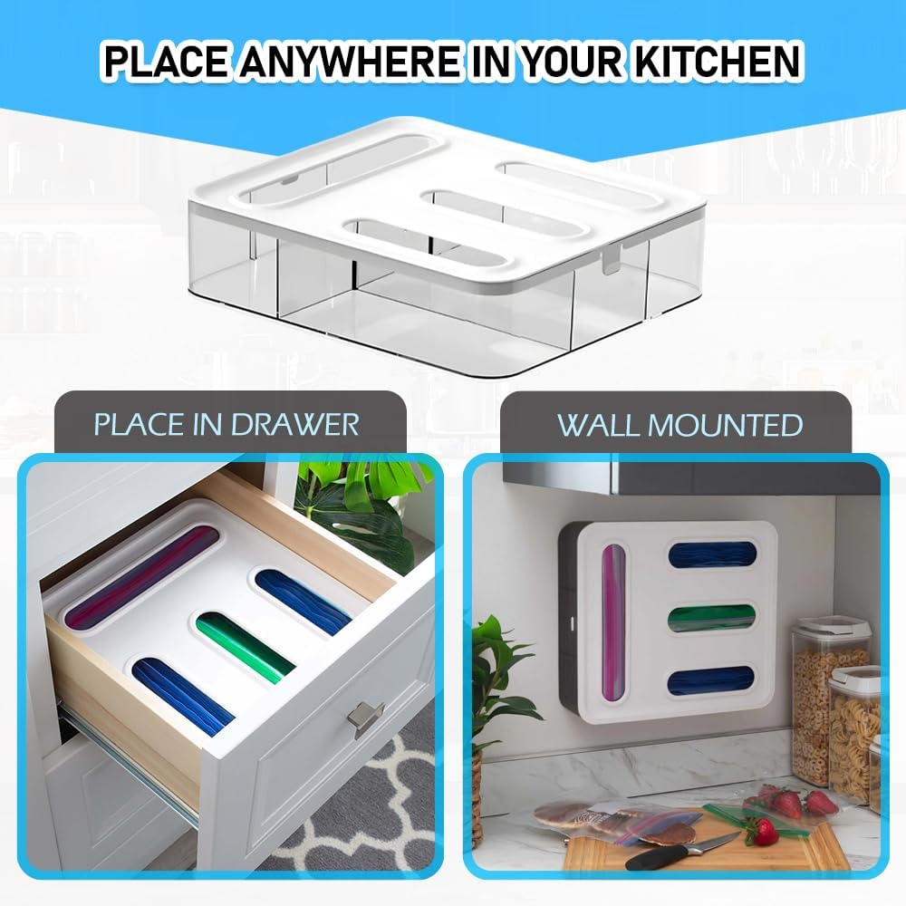 Food Storage Bag Organizer, 4 in 1 Plastic Bag Organizers for Kitchen Storage