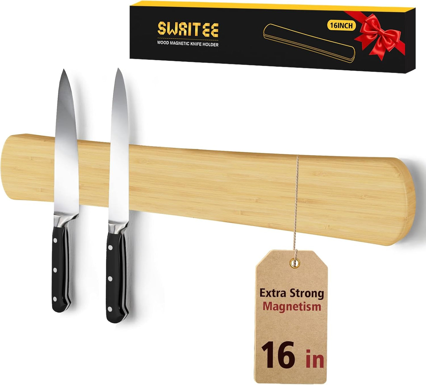 Magnetic Knife Holder for Wall, 16 Inch Bamboo Knife Strip with Strong Magnetism