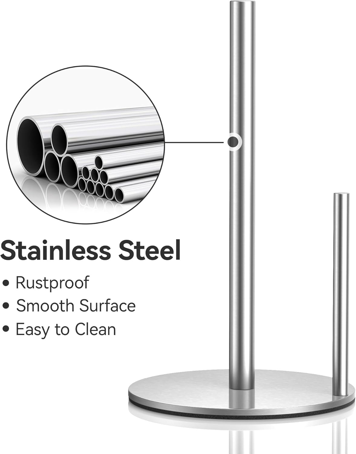 Paper Towel Holder Countertop, Stainless Steel, Silver, for Kitchen, Pantry, RV