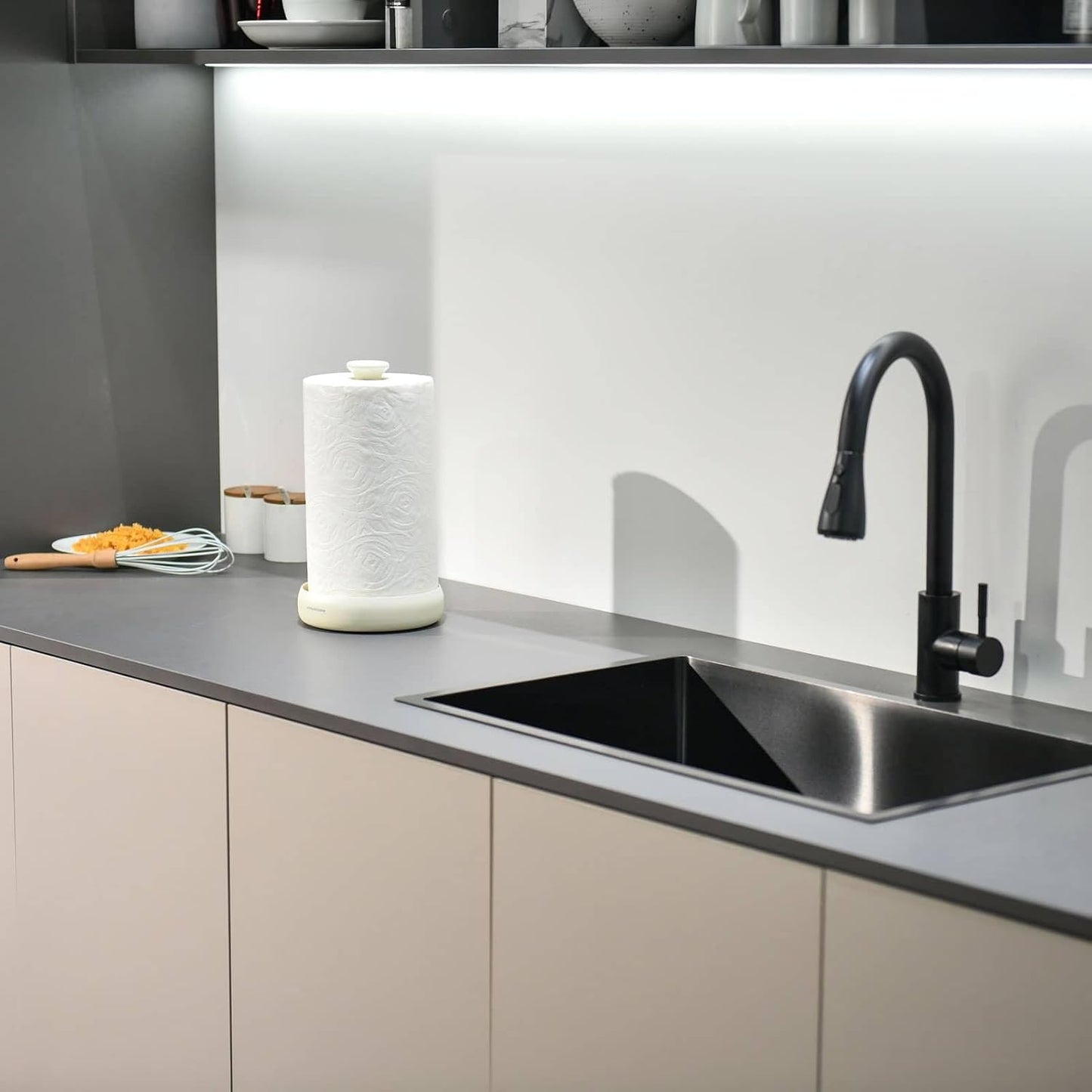 Paper Towel Holder Countertop Keep It Rolled Up Weighted Base (Matt Cream)