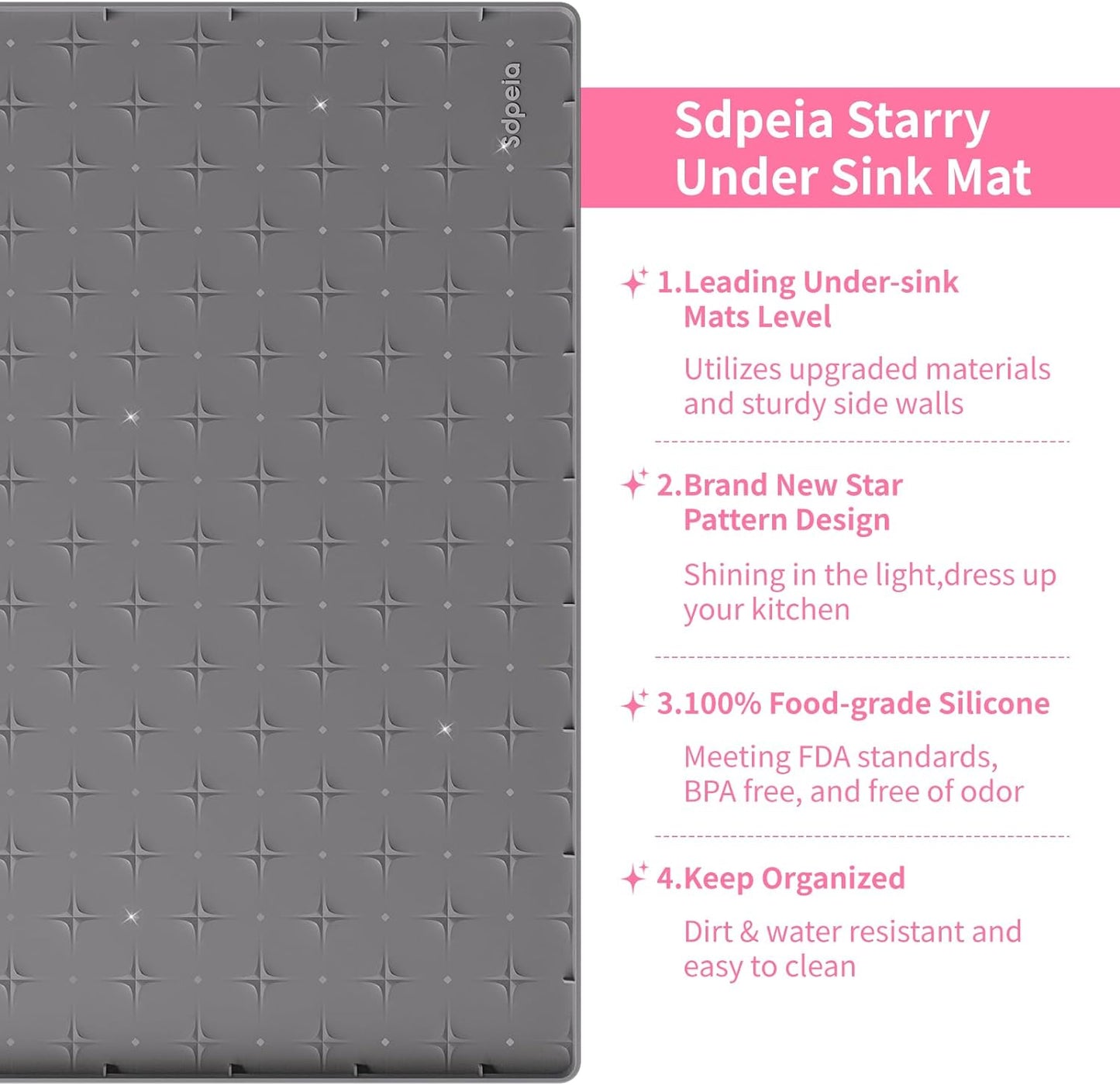 Under Sink Mat 34"×22" Waterproof Silicone Cabinet Liner & Sink Protector for Kitchen & Bathroom