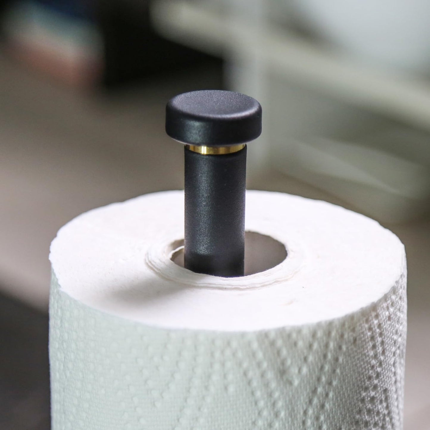 Black Paper Towel Holder Countertop, Black Stainless Steel Paper Towel Holder for Kitchen Bathroom with Anti Slip Weighted Base, Kitchen Roll Holder Fit Standard and Large Rolls