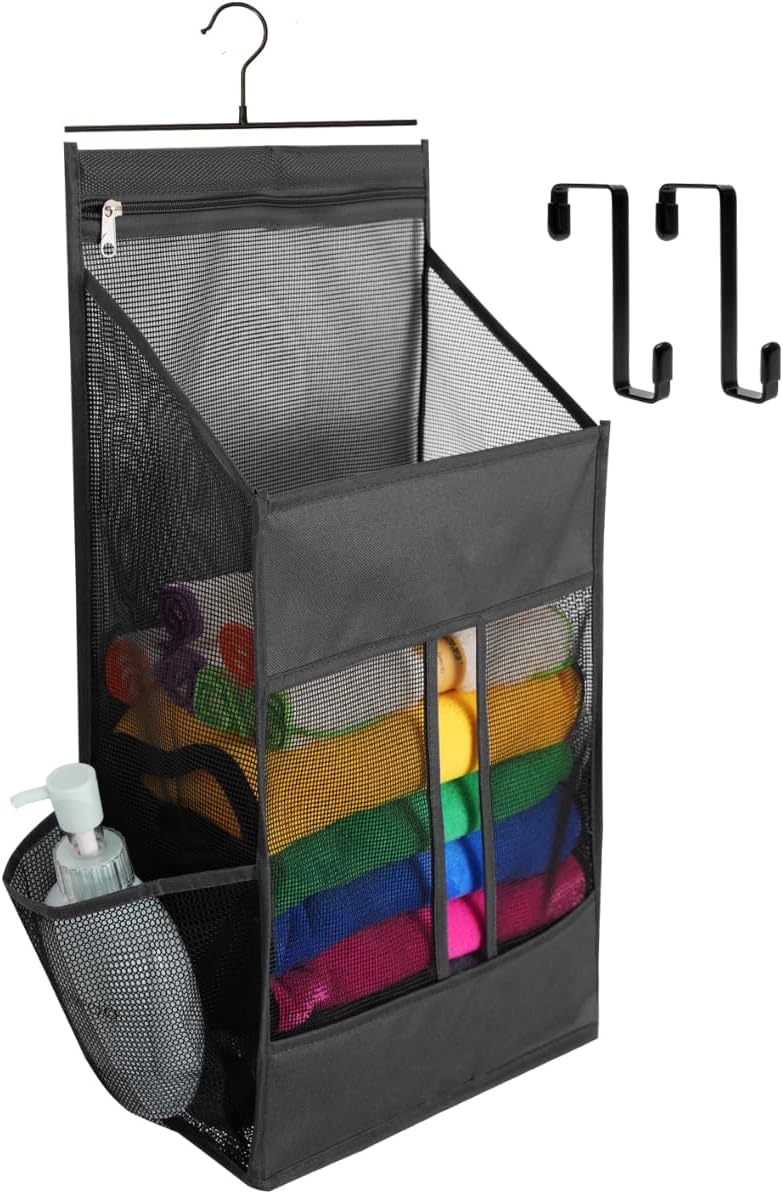 Hanging Plastic Grocery Bag Holder and Dispenser,Mesh Over the Cabinet Door Organizer with Easy-Access Openings for Kitchen Towel,Bras,Laundry,Installation Free(Black, 21.7"H * 11.8"W * 5.9"D)
