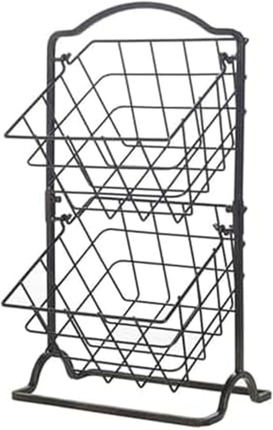 General Store 2-Tier Metal Countertop Fruit Storage Basket, Antique Black