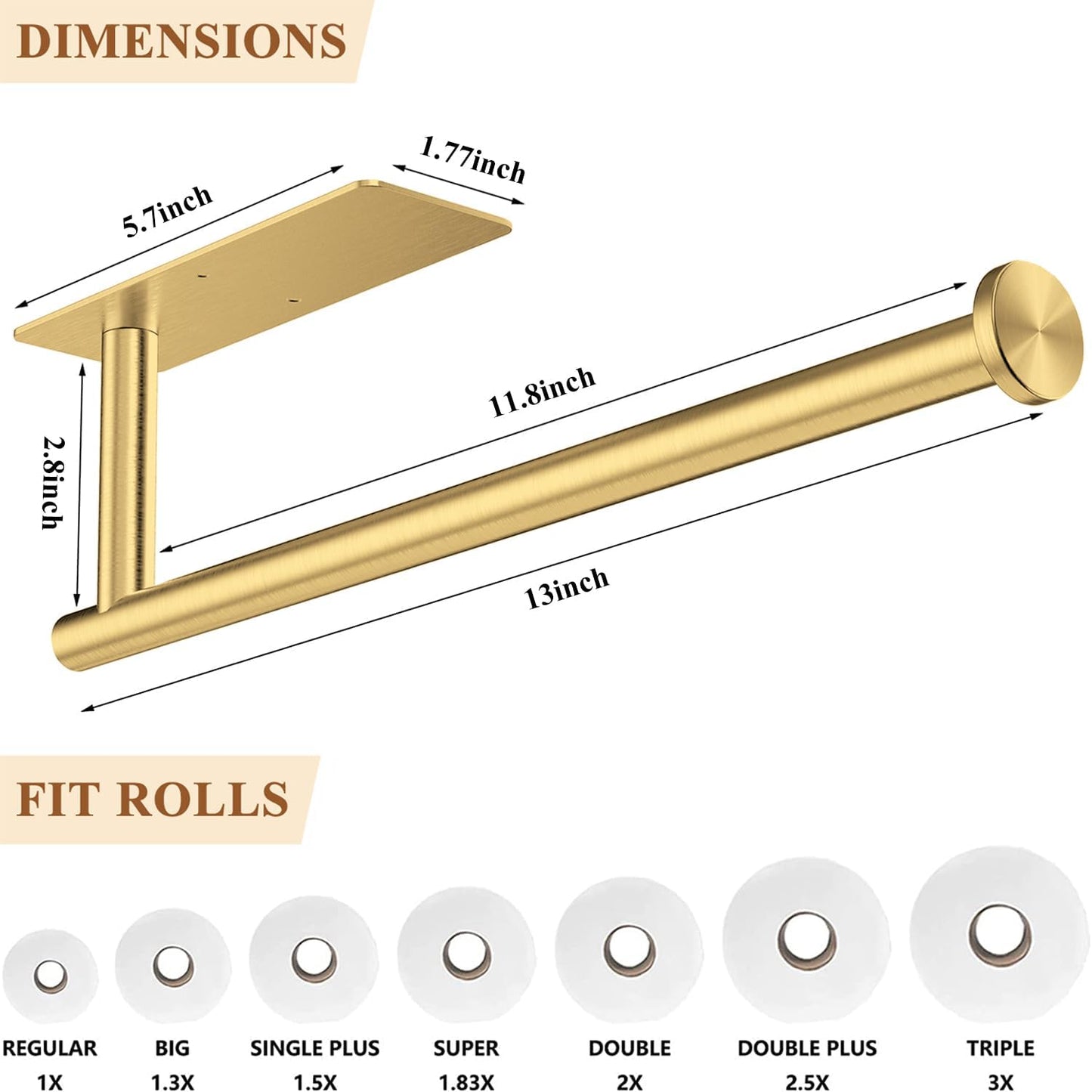 Gold Paper Towel Holder Under Cabinet, Self Adhesive Paper Towel Roll Holder Stick on Wall