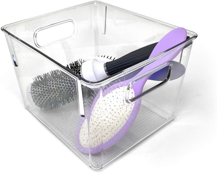 3-Pack Medium Clear Storage Bins with Handles, Plastic Organizer for Home or Fridge/Freezer