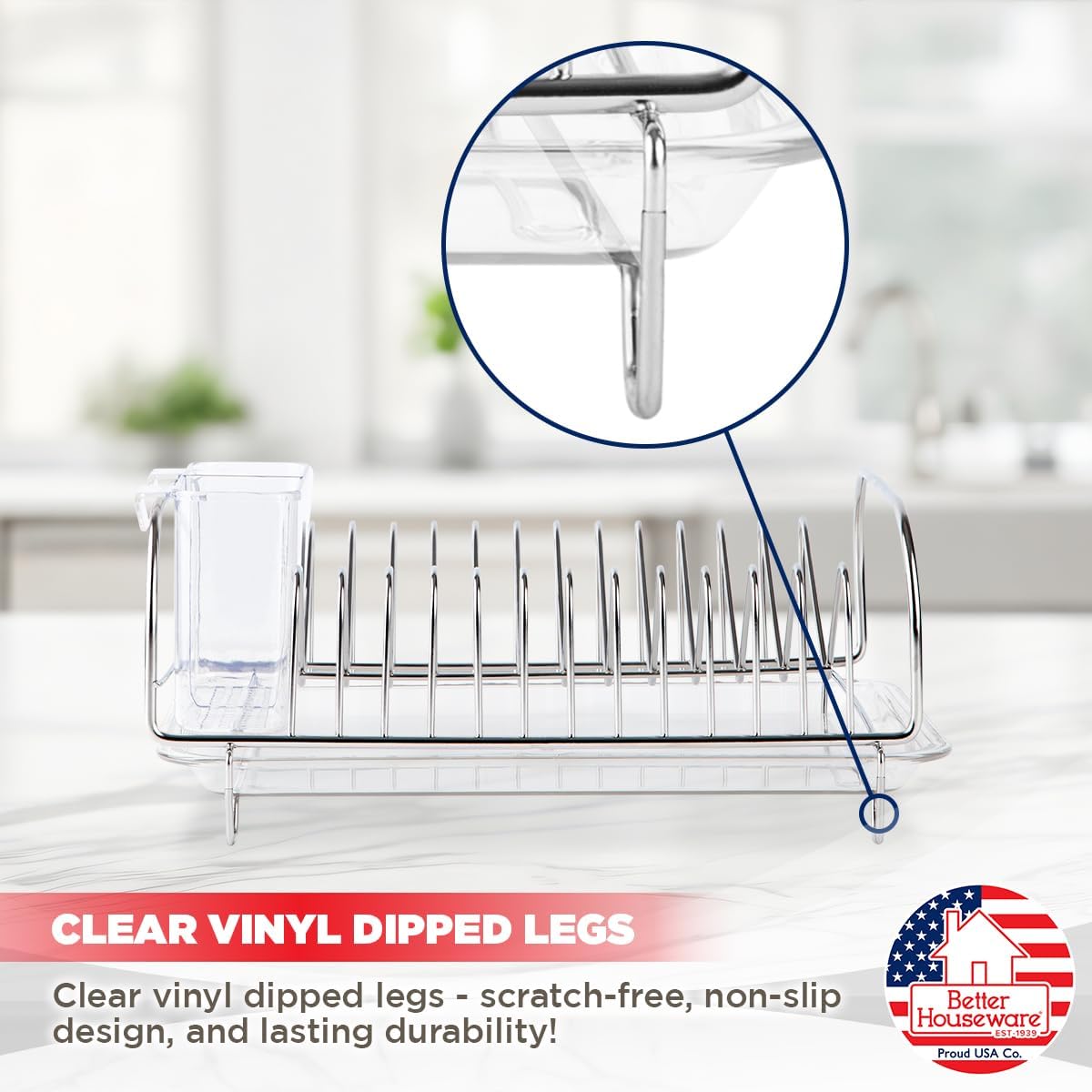 Stainless Steel Dish Drainer with Clear Plastic Tray and Cutlery Holder