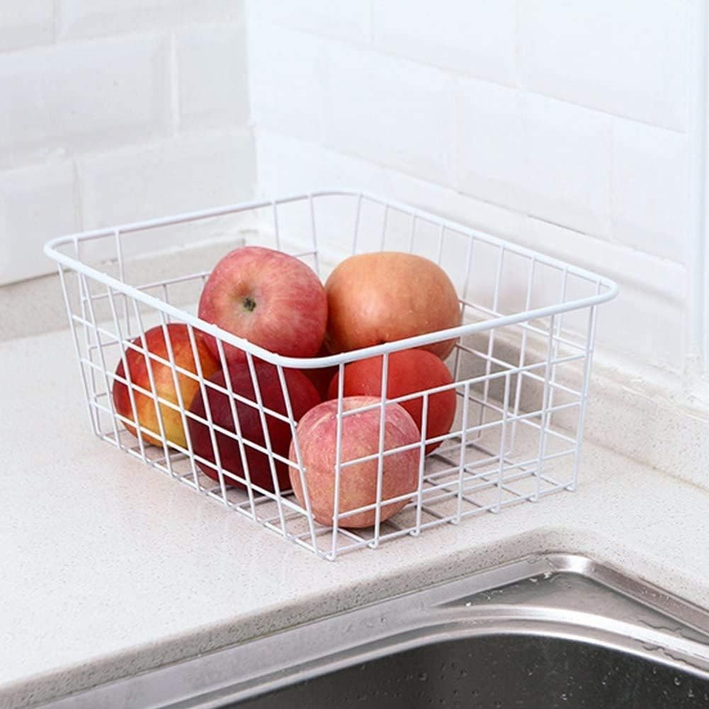 Wire Storage Baskets, Large Farmhouse Metal Freezer Basket Storage Organizer Bins with Handles for Kitchen Cabinets, Pantry, Closets, Bedrooms, Bathrooms, Set of 6, White