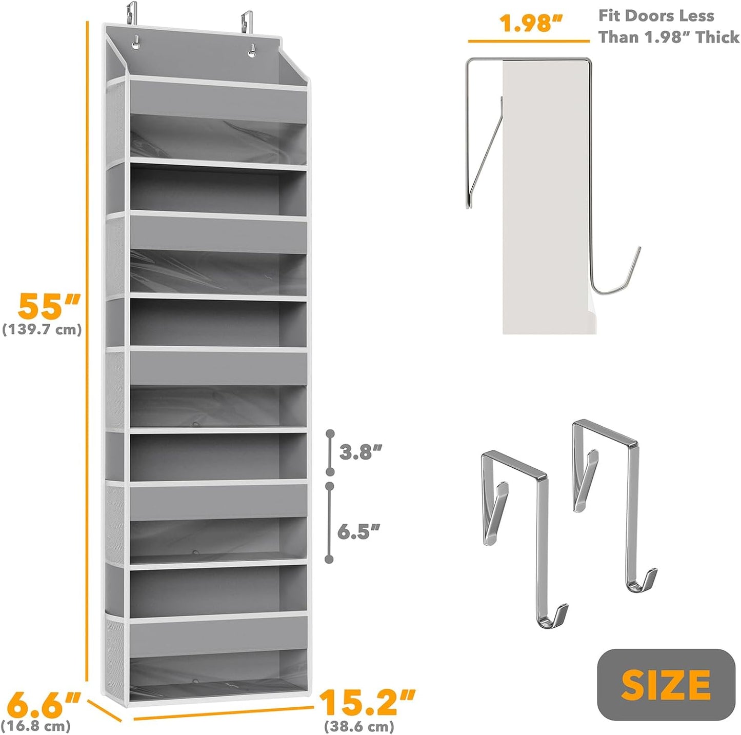 1 Pack Over The Door Organizer with 5 Large Pockets and 10 Mesh Side Pockets