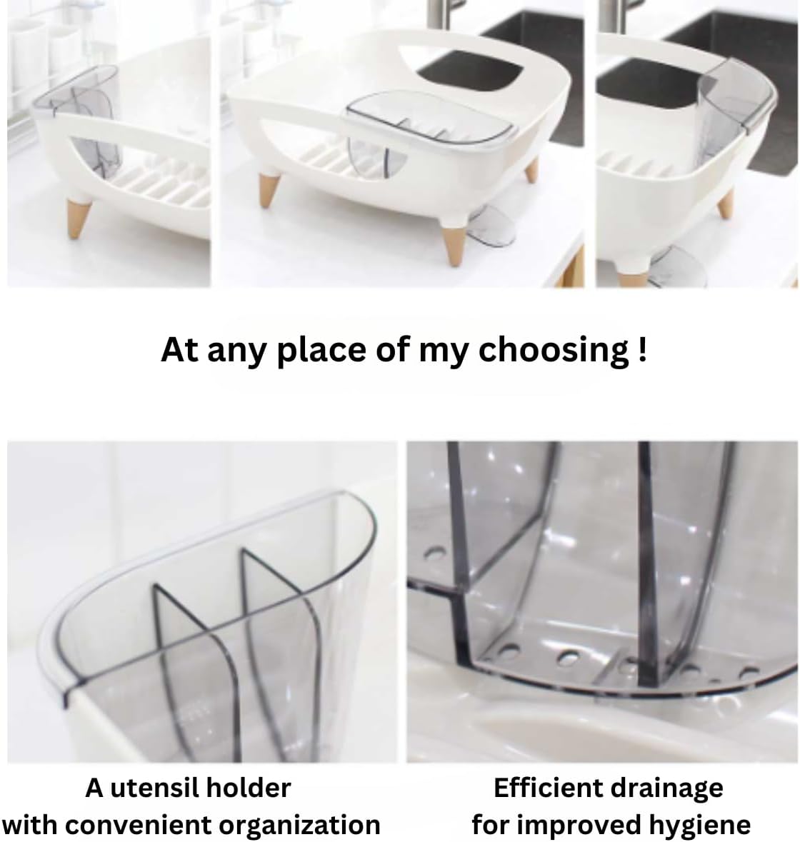 Wide Volume Dish Drying Rack with Removable Utensil Holder