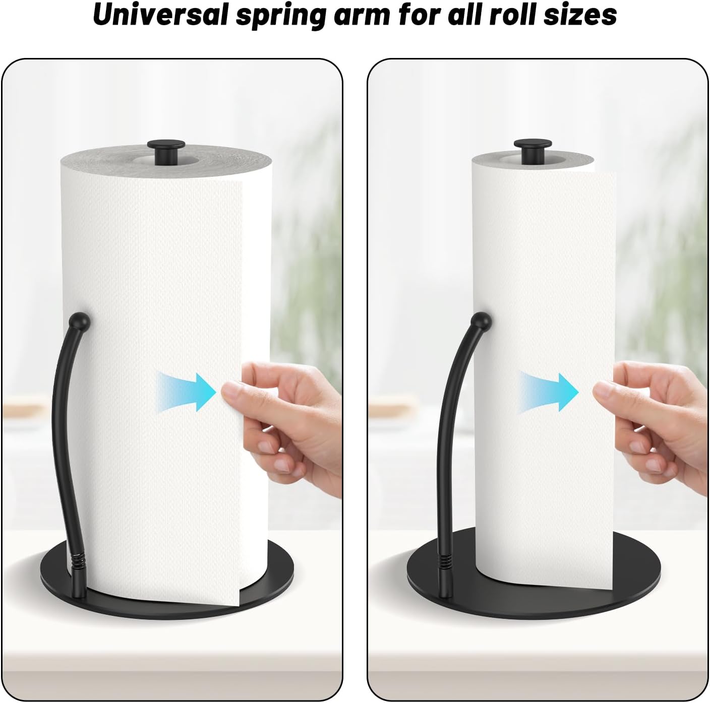 Paper Towel Holder Countertop with Spring Arm, EVA Non-Slip Base