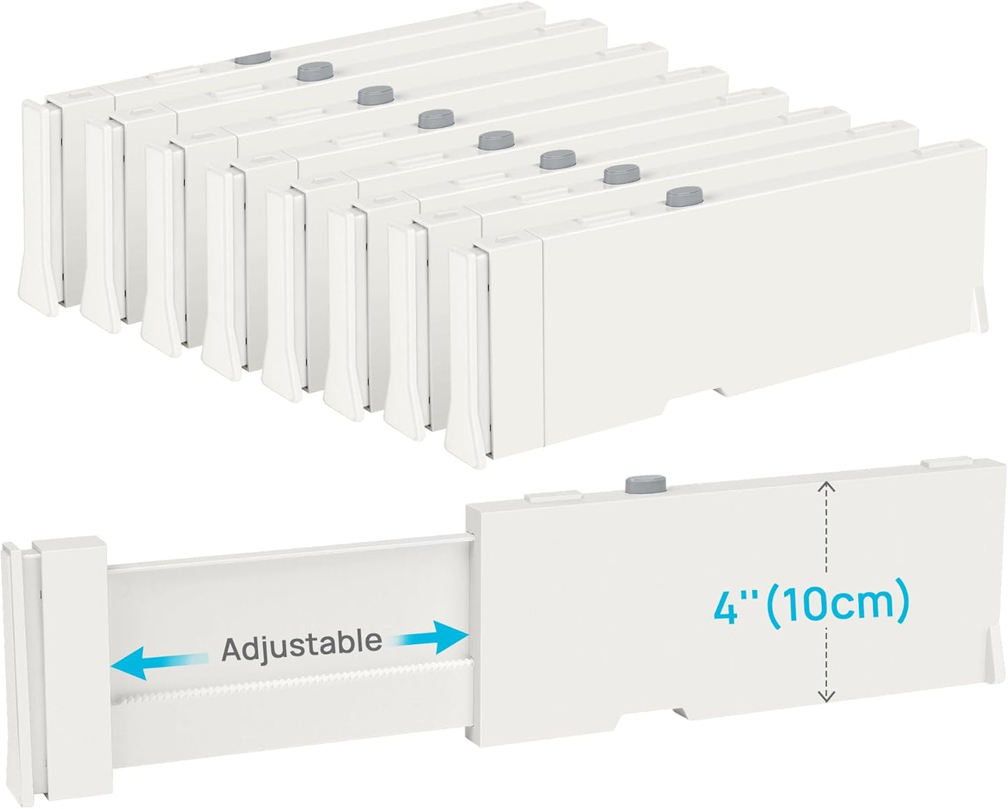Drawer Dividers for Clothes 8 Pack, Adjustable 4" High Expandable from 11.3"-17" Dresser Drawer Organizer, Plastic Drawers Separators for Dresser, Baby Clothes, Kitchen and Office Storage