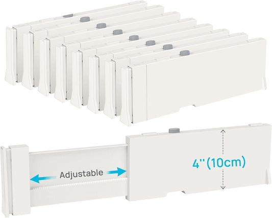 Drawer Dividers for Clothes 8 Pack, Adjustable 4" High Expandable from 11.3"-17" Dresser Drawer Organizer, Plastic Drawers Separators for Dresser, Baby Clothes, Kitchen and Office Storage