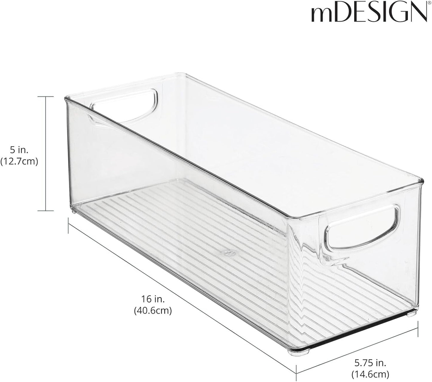 Plastic Stackable Kitchen Organizer - Storage Bin with Handles for Refrigerator, Freezer, Cabinet
