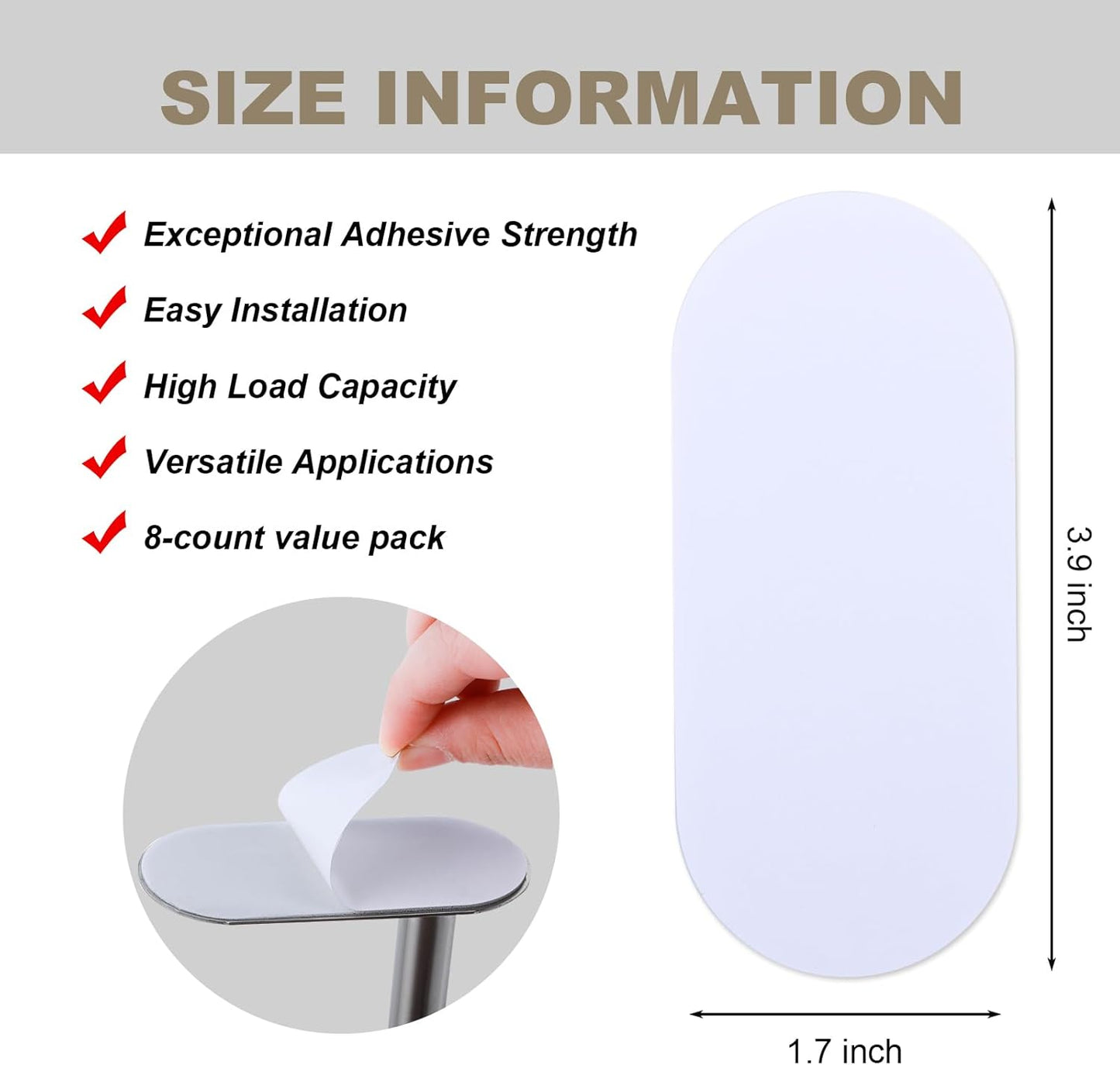 8-Pack Self-Adhesive Replacement Strips(3.9″× 1.7″) for Under-Cabinet Paper Towel Holders（Adhesive Strips only; Paper Towel Holder not Included）