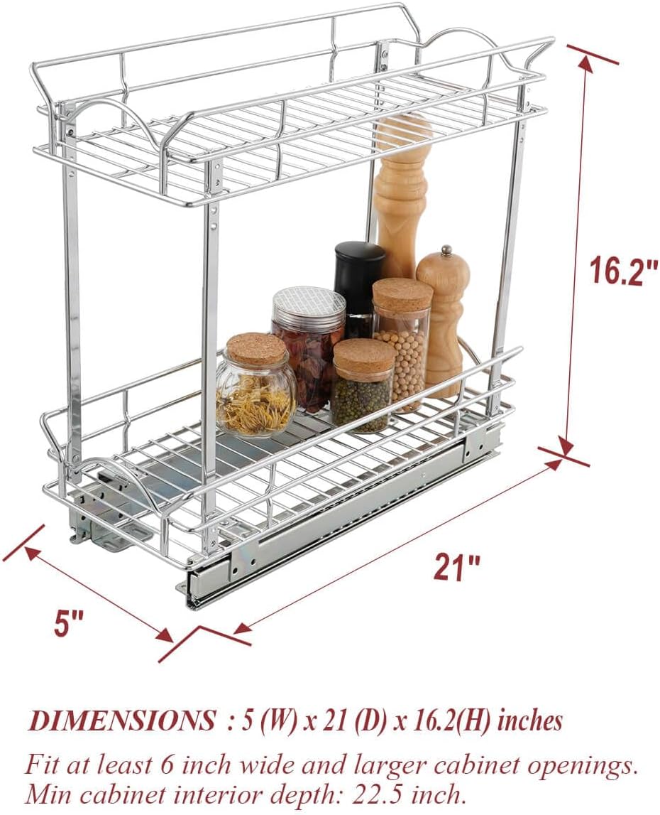 Slide Out Cabinet Organizer for Narrow Cabinet (5" W X 21" D)