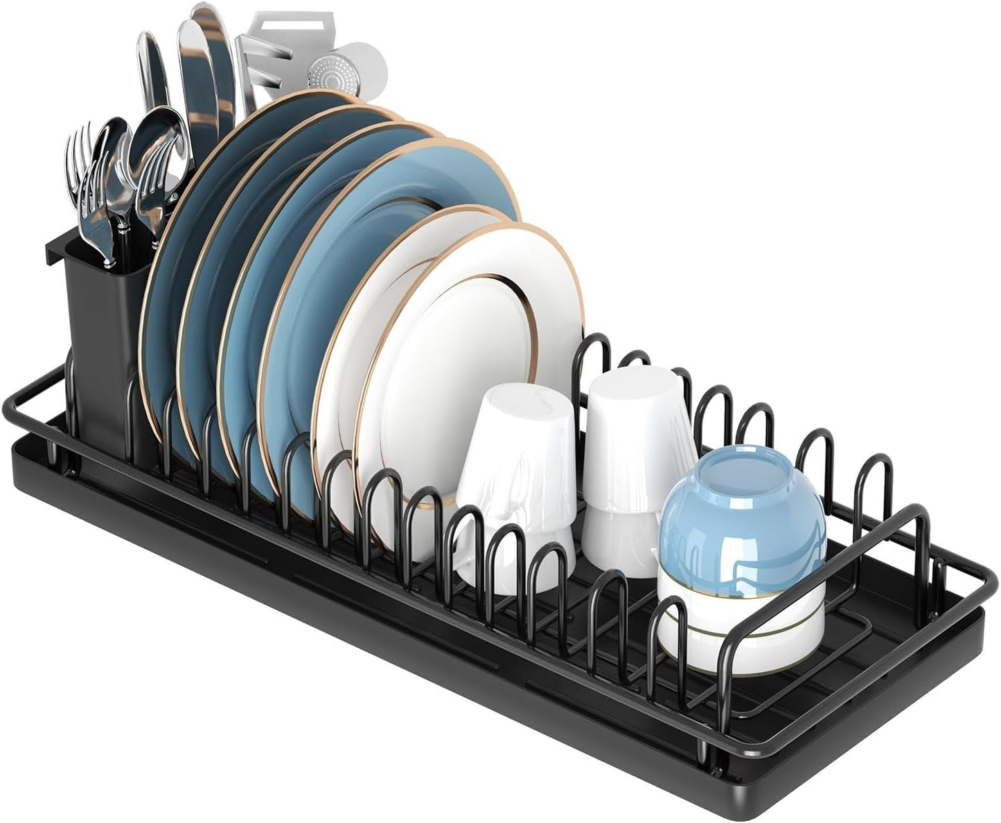 Compact Small Dish Rack Sink Drying Rack with Silicone Mat