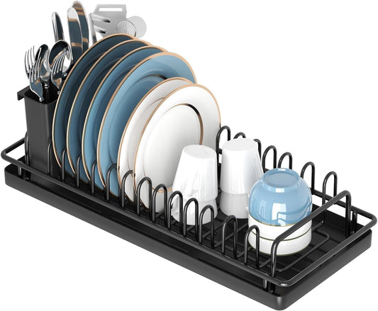 Compact Small Dish Rack Sink Drying Rack with Silicone Mat