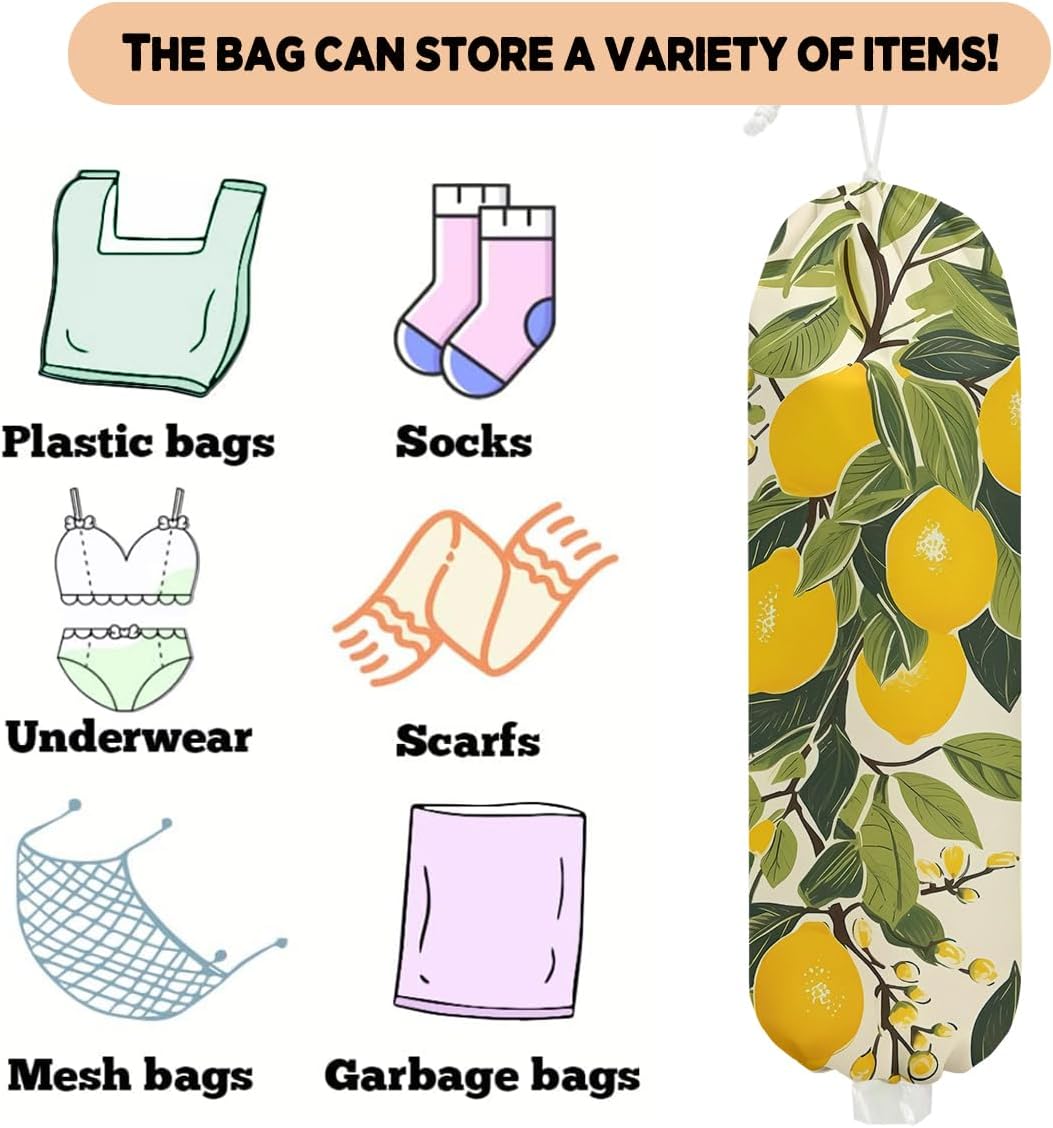 2 Pcs Lemon Plastic Bag Holder, Wall Mount Grocery Bag Holder for Plastic Bags