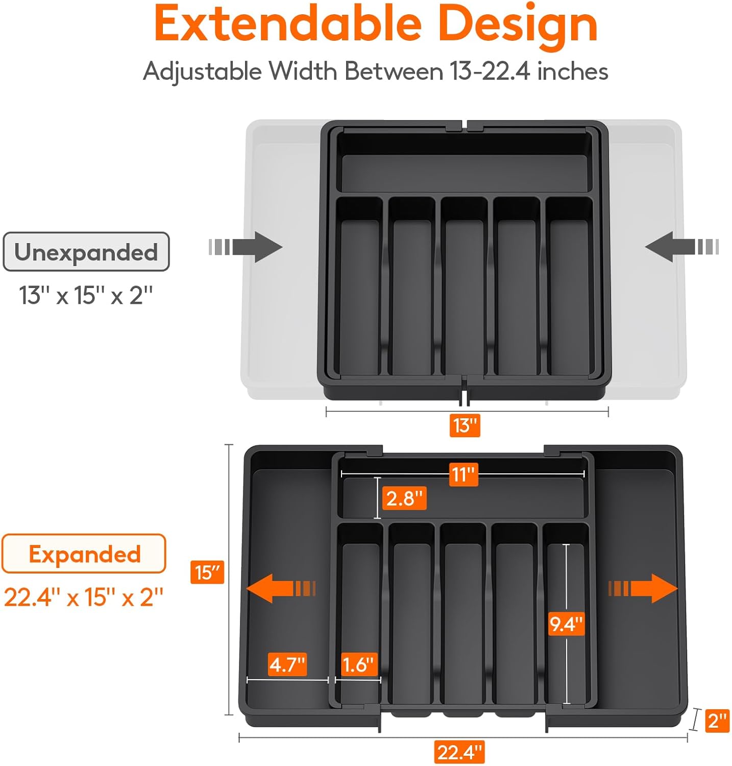 Silverware Drawer Organizer, Expandable Utensil Tray for Kitchen