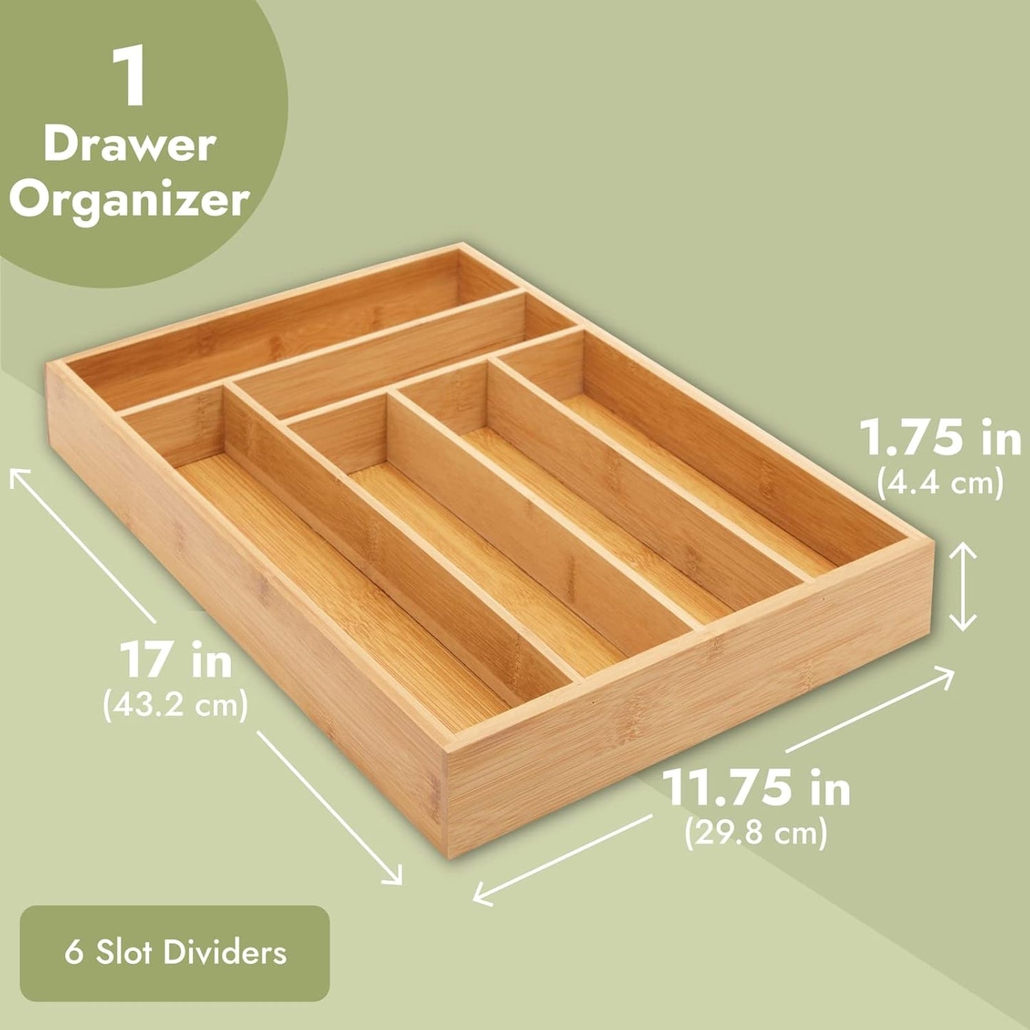 Kitchen Drawer Organizer Tray - 17 x 11.75 x 1.75 in, Natural Wood