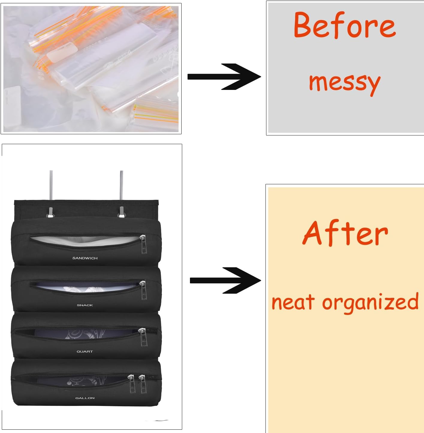 Zipper Bag Organizer Compatible with Gallon, Quart, Sandwich & Snack Food Storage Bag