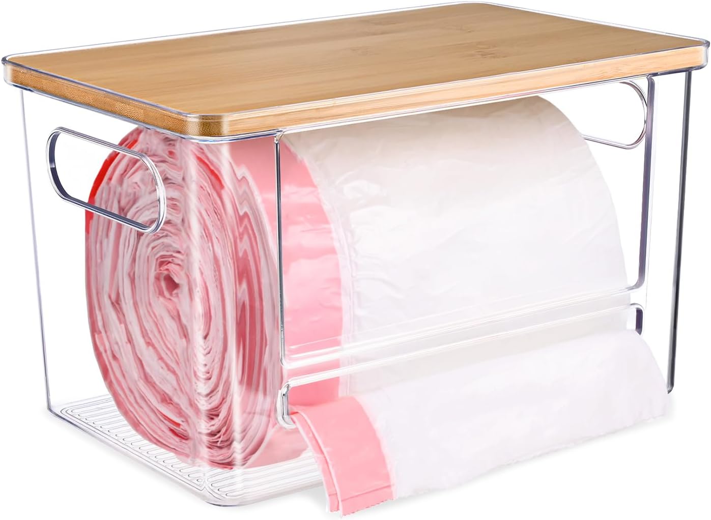 Trash Bag Dispenser, Trash Bag Holder Dispenser with Bamboo Top