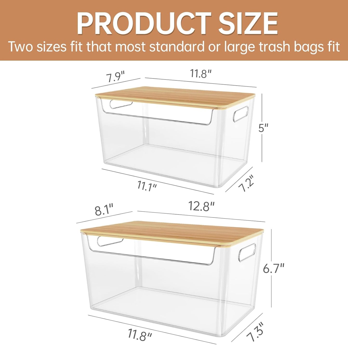2 Pack Trash Bag Holder Under Sink Stackable, Plastic Garbage Dispenser with Lid