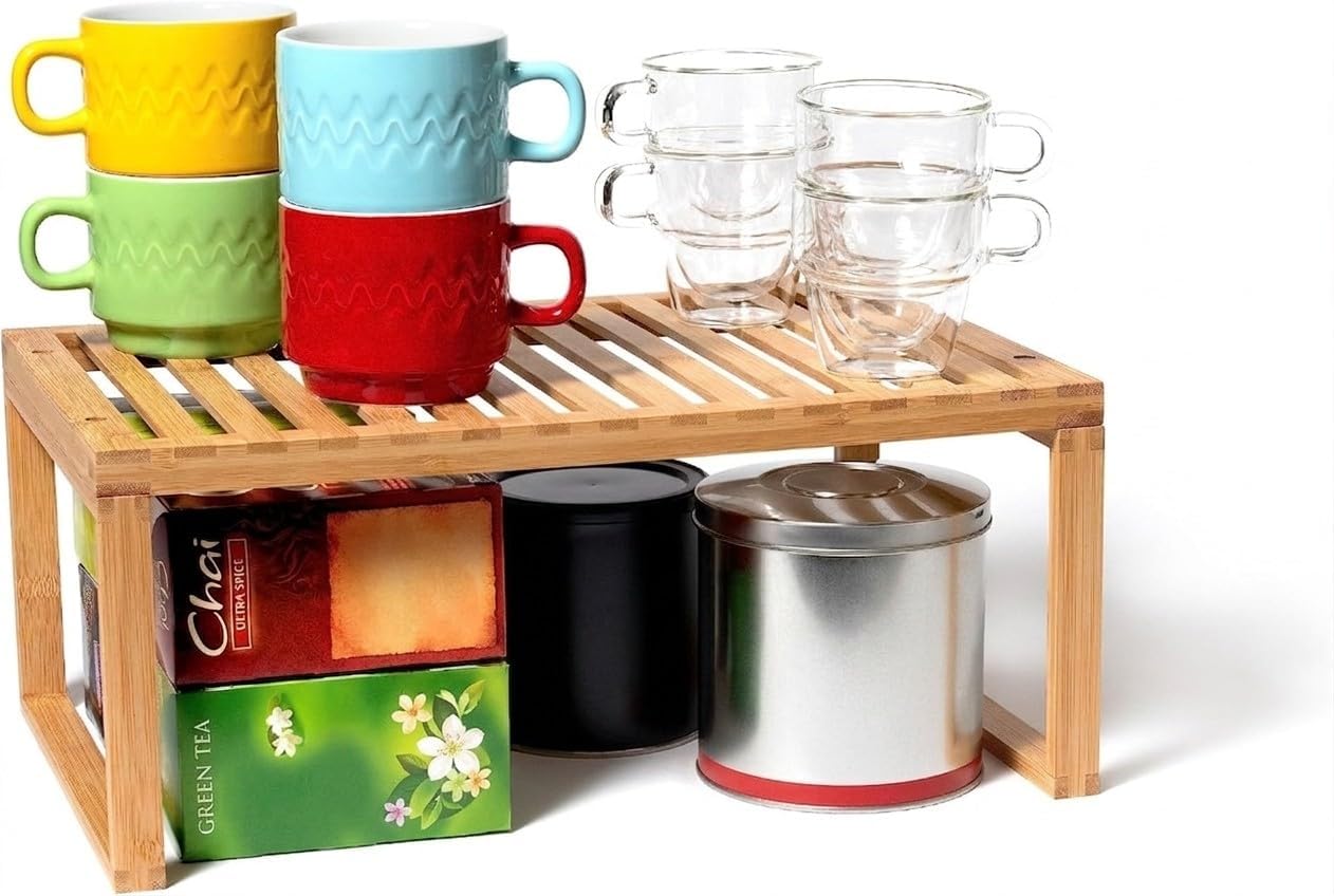 Bamboo Kitchen Cabinet Shelf for Organizing a Pantry, Countertop, or Bathroom