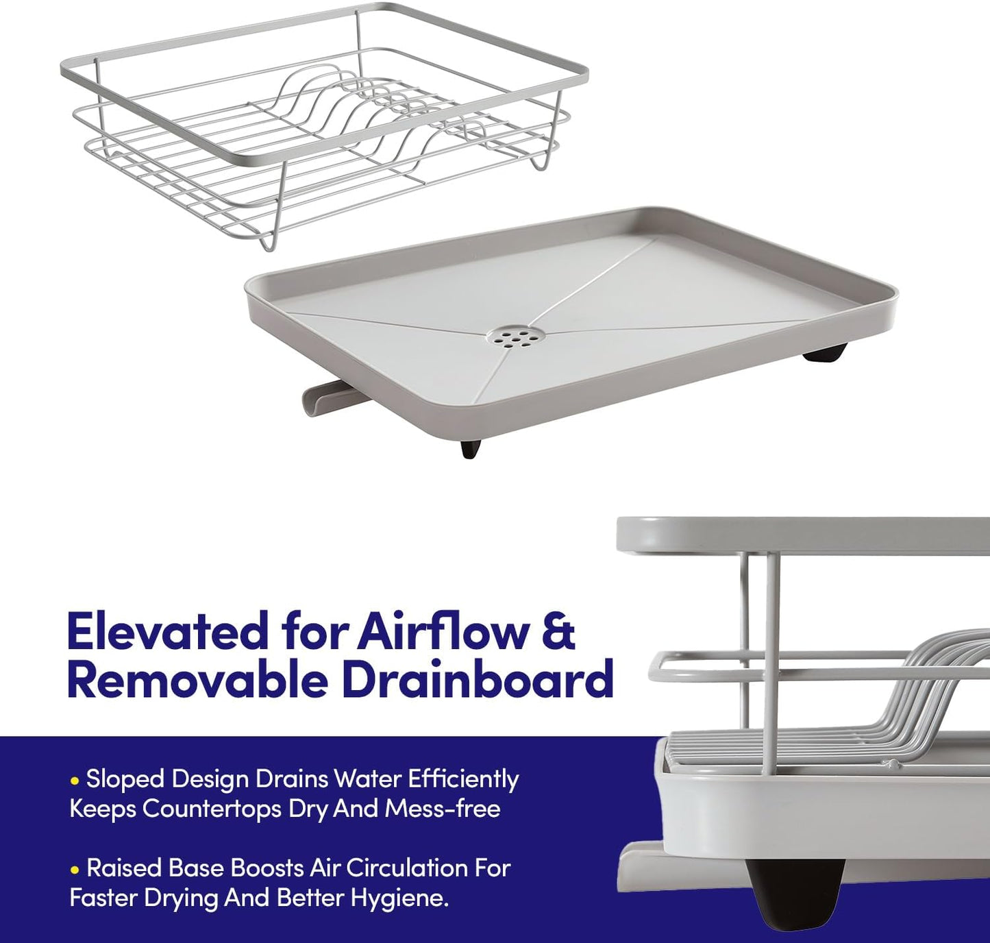 Dish Drying Rack 3 Piece Dish Drainer with Drainboard Set for Kitchen Counter ✅– Dish Rack with Removable Utensil Holder & Swivel Spout for Countertop ✅– DishRack for Plates, Cups & More, Silver