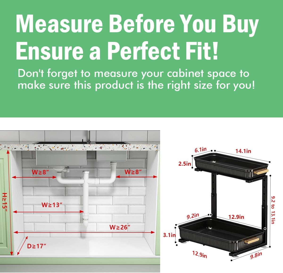 Under Sink Organizer - 2 Packs Multi-Purpose Pull-Out Storage Organizers