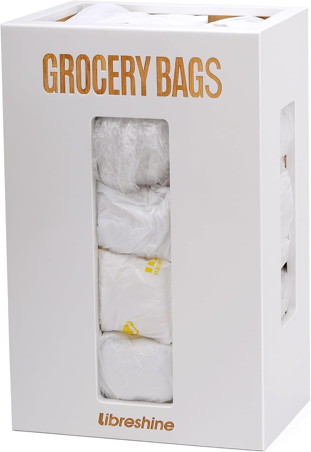 Extra Large White Bamboo Grocery Bag Holder for Plastic Bags