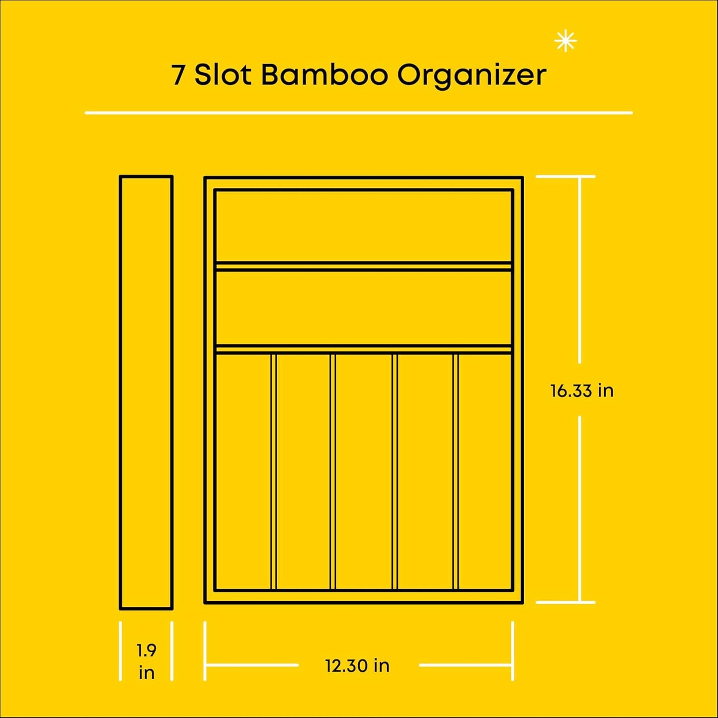 Bamboo Drawer Organizer, 7-Compartment Silverware Organizer, Cutlery and Utensil Organizer