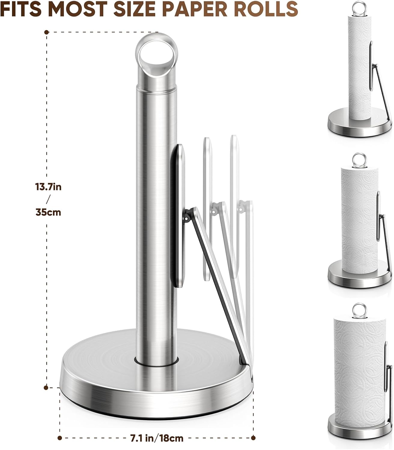 Heavy-Duty Stainless Steel Paper Towel Holder with Tension Arm – Easy One-Handed Tear