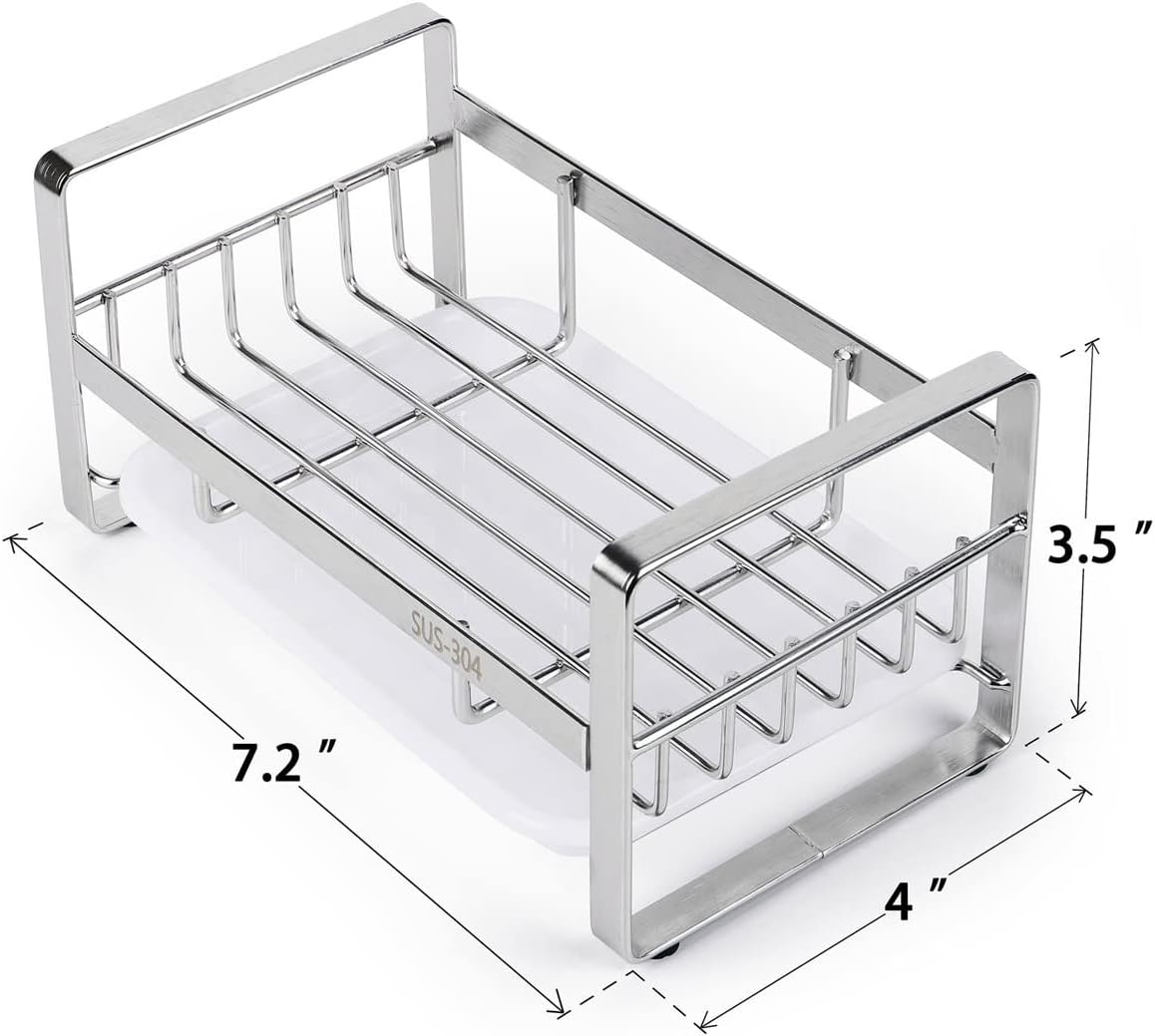 Kitchen Sink Sponge Holder, 304 Stainless Steel Kitchen Soap Dispenser Caddy Organizer